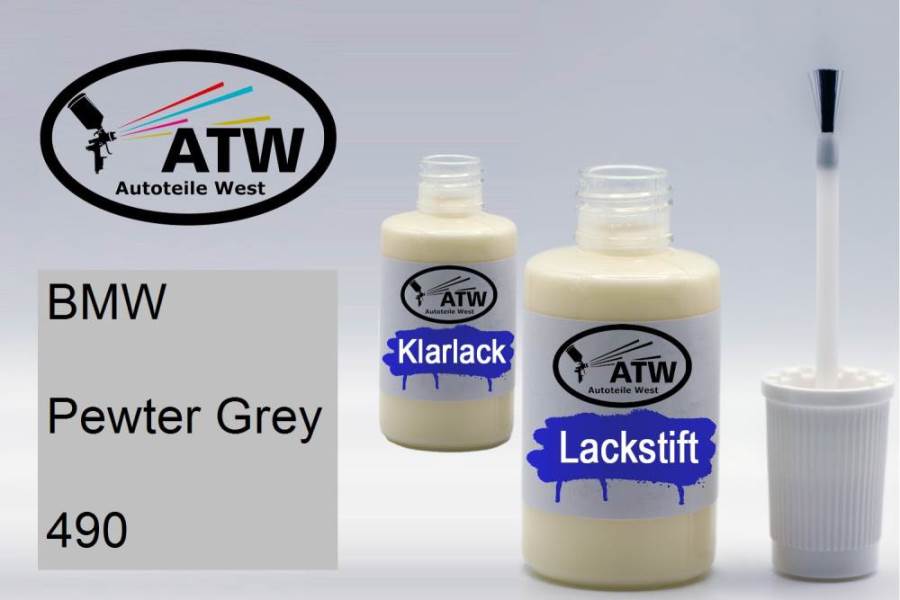 BMW, Pewter Grey, 490: 20ml Lackstift + 20ml Klarlack - Set, von ATW Autoteile West.